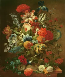 Blumenstillleben mit Vogelnest